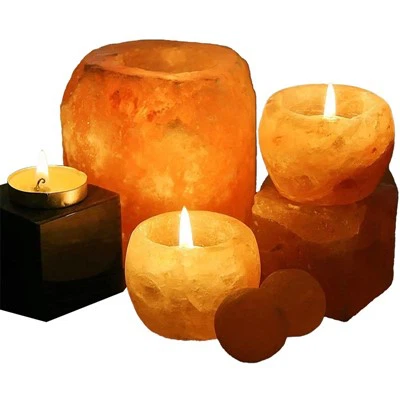 Tempat Lilin Garam Himalaya Bentuk Asli
